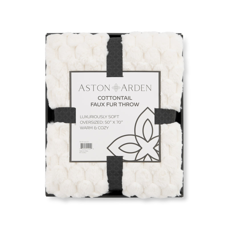 Ivory Faux Fur Reversible Throw Blanket 50x70