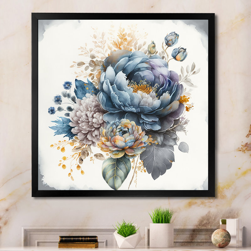 «Cool ton Blooming Bouquet II», reproduction sur toile, H 30 po x l 30 po x P 1 po, Impression noire sur toile encadrée