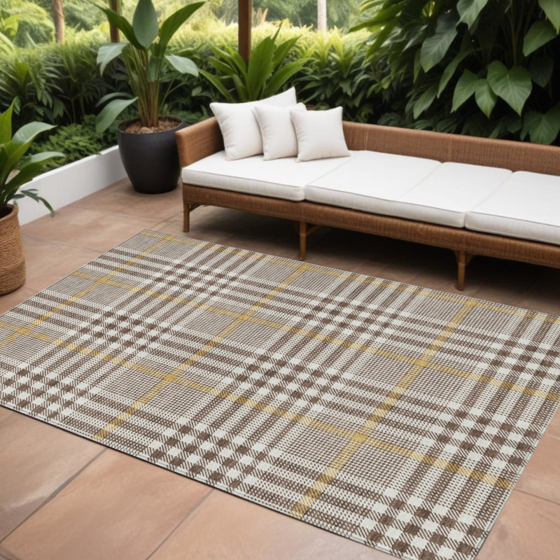 Tapis intérieur lavable à carreaux brun et beige 8 pi x 10 pi