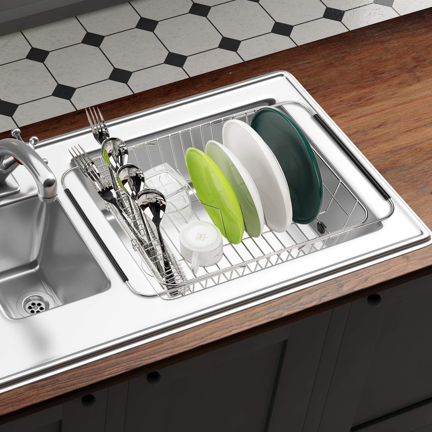 Shimano Expandable Dish Drying Rack, Stainless Steel Over The Sink Dish ...