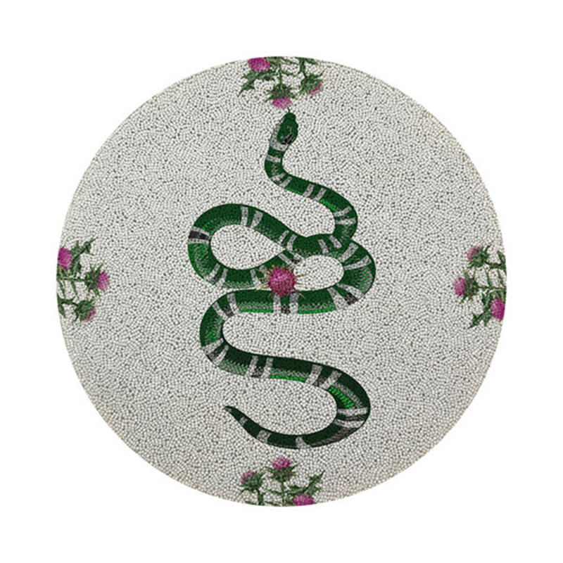 Thistle And Snake Round Pebble Placemat, Pink White