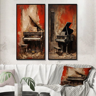 Vintage Piano Timeless Tunes - Music Piano Canvas Art Print Set Of 2