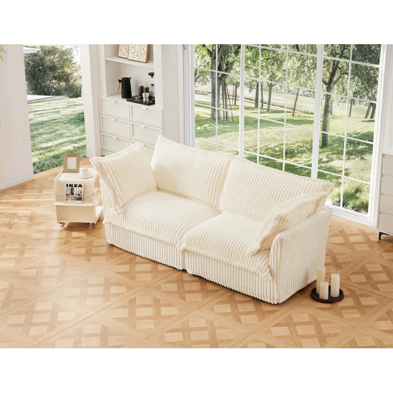 Canapé modulaire Jasiah, H 34,6 po x l 83,4 po x P 33 po, Velours côtelé crème