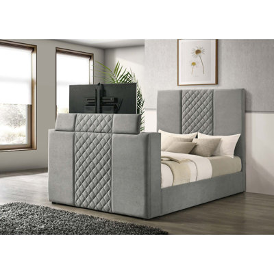 Modern Queen TV Bed with Motorized Lift and Power Station