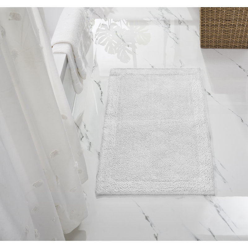 Tapis pour salle de bain réversible 100% coton touffeté de qualité supérieure Jasmyne, Rectangle 24 po x 40 po, Blanc