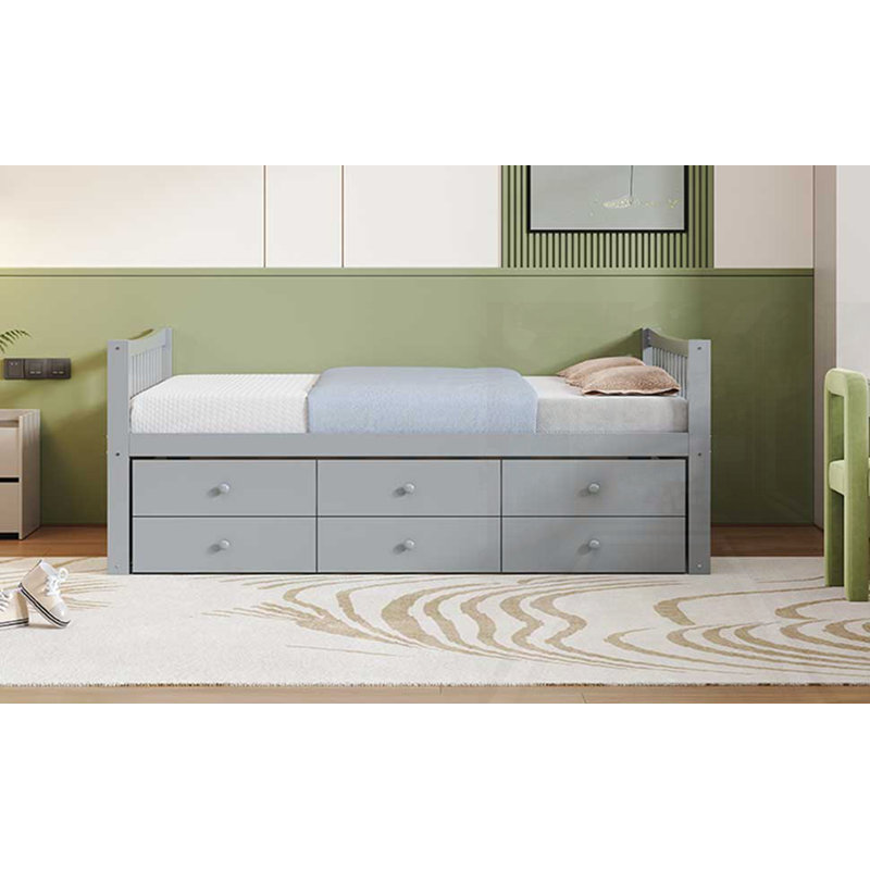 Full Size Daybed With Twin Size Trundle And Drawers, Gray