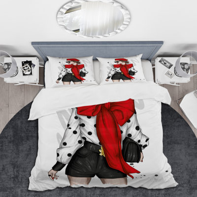 Ensemble de housse de couette en microfibre blanc / rouge