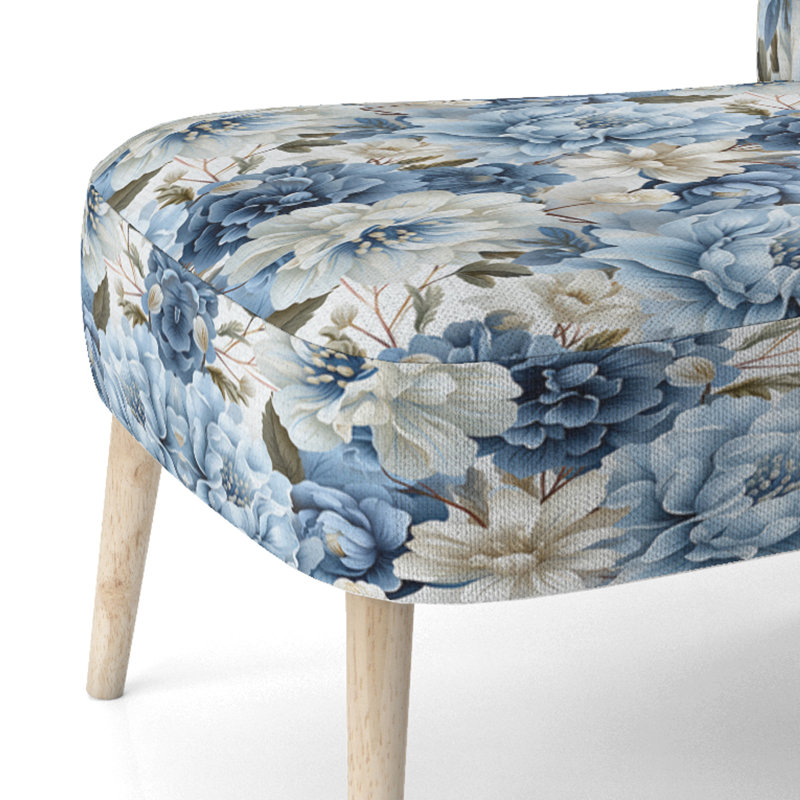 Chaise d'appoint rembourrée Cottage A, Motif floral victorien bleu et blanc II