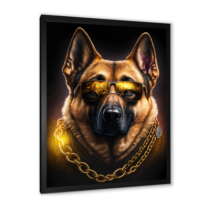 «German Shepherd Gangster in NYC II», impression sur toile, Impression noire sur toile encadrée, H 20 po x l 12 po x P 1 po
