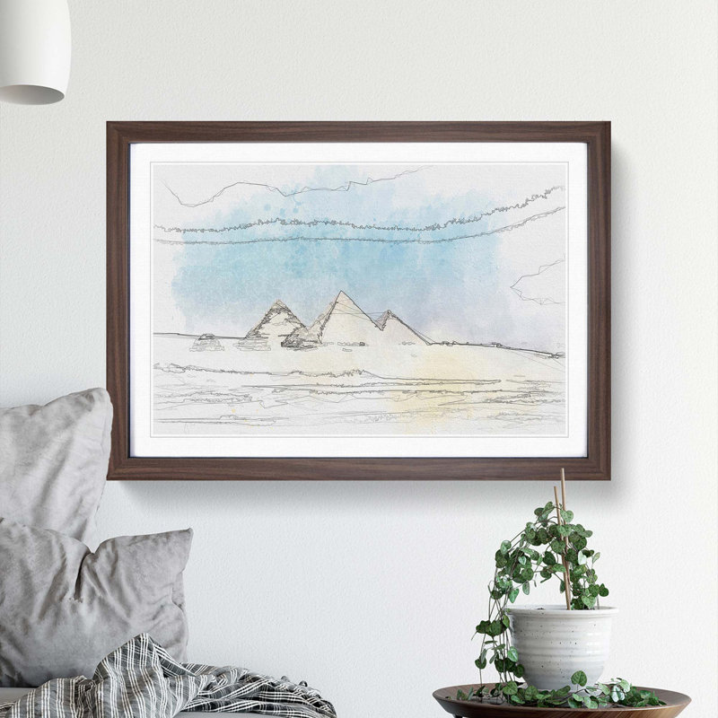 Giza Necropolis Pyramids in Egypt - Picture Frame Graphic Art Print, 48cm H x 65cm W x 2cm D, Walnut Framed