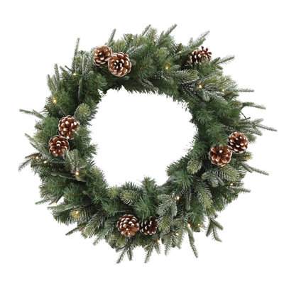 24" Artificial Large Winter Pre-Lit Wreath Farmhouse Cedar Christmas Wreath For Front Door With LED Lights