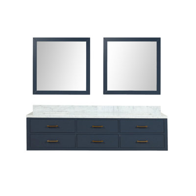 Blue Double Bath Vanity 80 In. W X 22 In. D, Carrara Marble Top, And 36 In. Mirrors