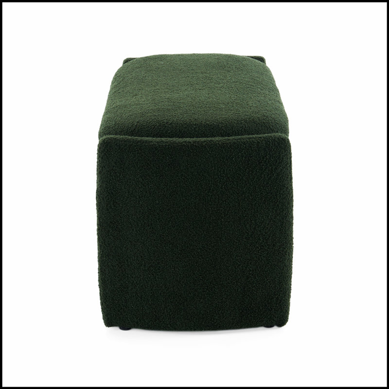 Elegant Long - shaped Storage Ottoman Bench of boucle material with Simple and Grand Design, Dark Green
