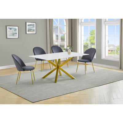 Ensemble de salle à manger en verre avec revêtement en marbre et chaises d'appoint rembourrées