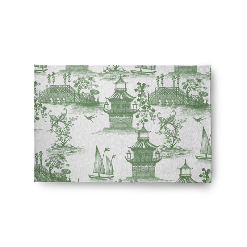 Tapis vert / gris en chenille tissé à la machine Bangeniguen, Rectangle 2 pi x 3 pi