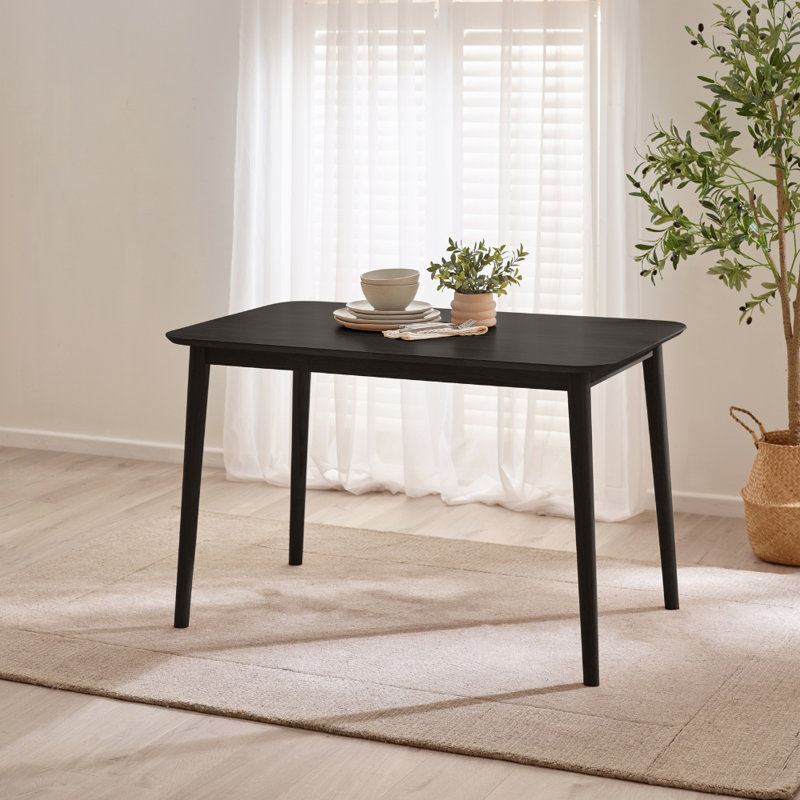 Drea Solid Wood Dining Table - Traditional Rustic Farmhouse Kitchen Style, 74cm H x 118cm W x 77cm D, Black