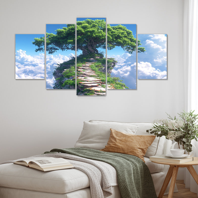 «Path To Tree In The Clouds», ensemble d'art mural chêne 5 pièces, H 32 po x l 60 po