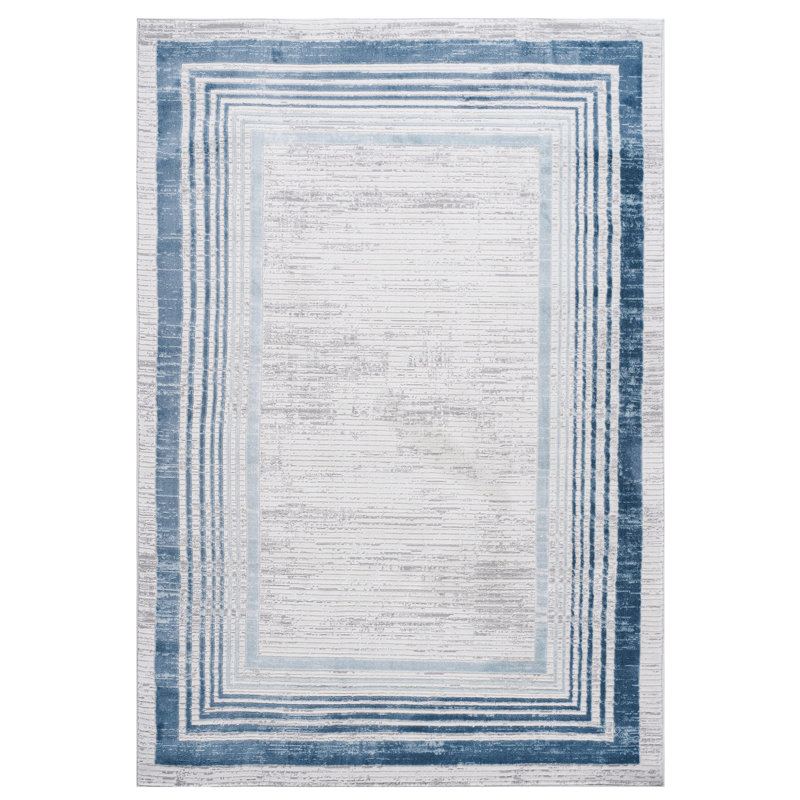 Collection Blue/Bordered Non-Shedding Living Room Bedroom Dining Home Office Stylish and Stain Resistant Area Rug