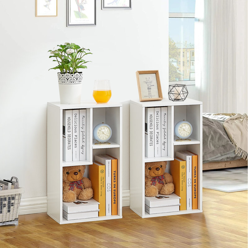 Petite armoire de rangement blanche à 3 cubes avec étagères ouvertes à 2 niveaux (ensemble de 2), Blanc