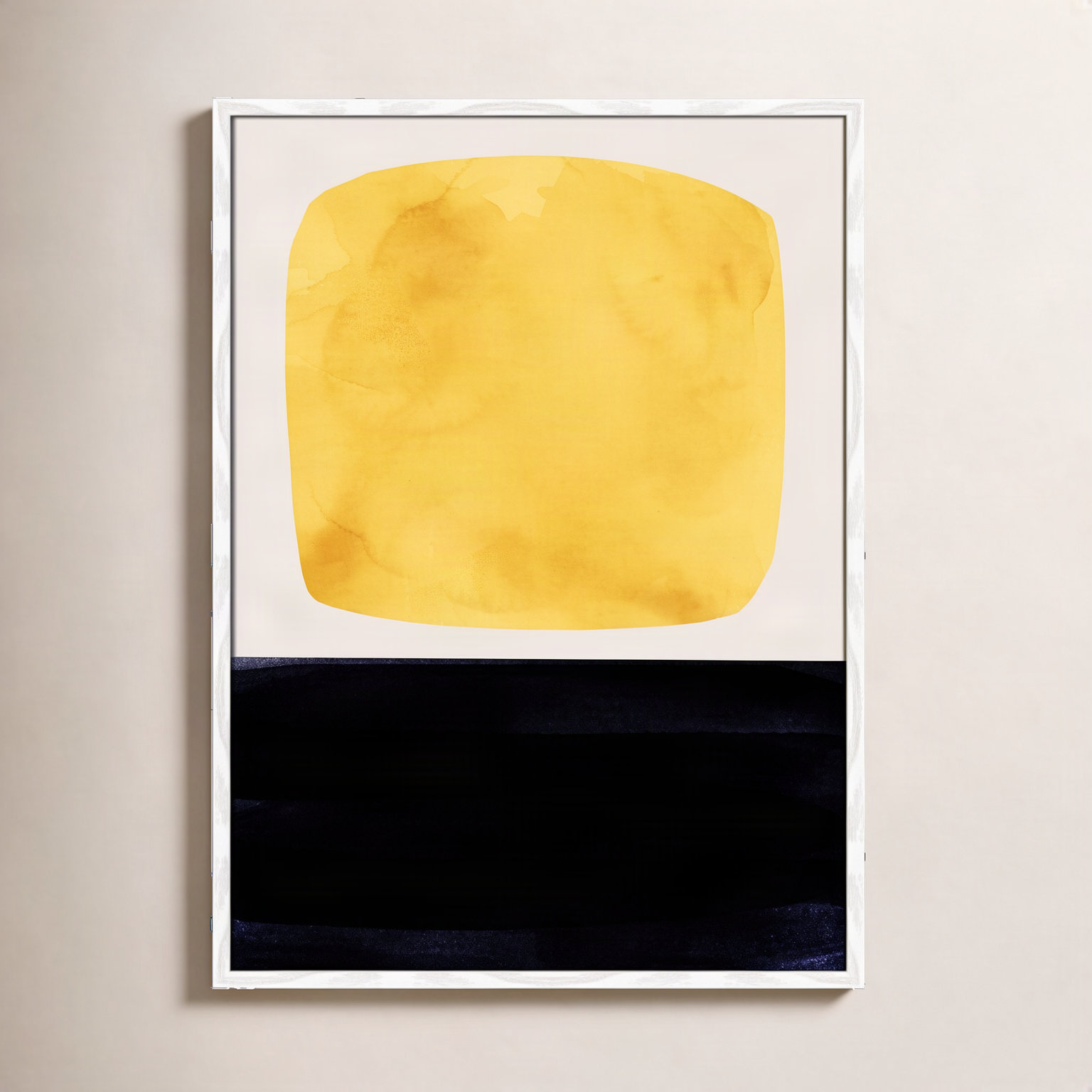 Boxed-Yellow by Aoibhne Hogan, 35.5" H x 25.5" W x 0.75" D, White Wood Grain Paper