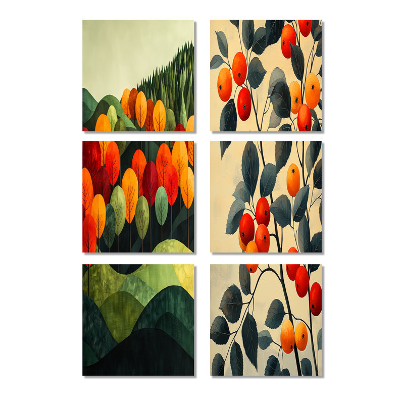 Red Orchard Breeze - ensemble d'art mural paysage de ferme de 6, Toile tendue, Ne s’applique pas
