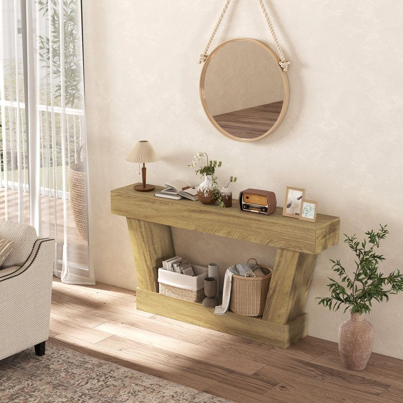 63 Inch Vintage Console Table, Narrow Entryway Table with Open Shelf, Sofa Table for Living Room, Hallway, Brown, Chêne