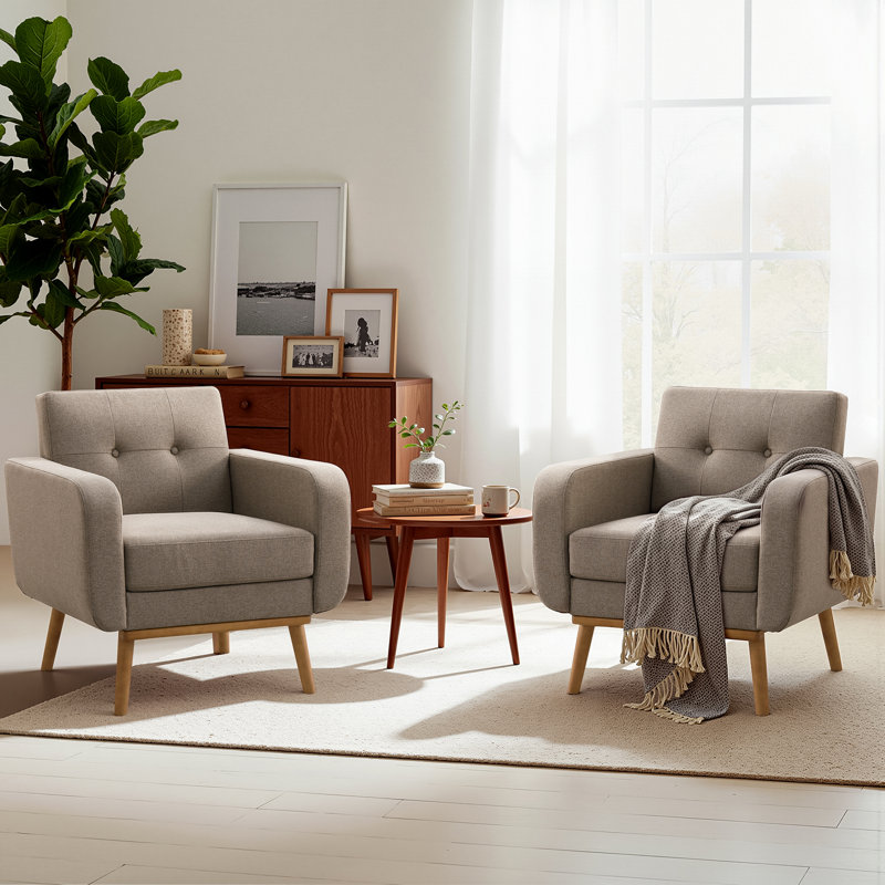 Averardo Upholstered Armchair (Set Of 2), Brown Polyester