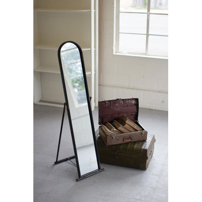  Arched Floor Mirror 55.5 Inch – Distressed Black Metal Frame – Farmhouse Style