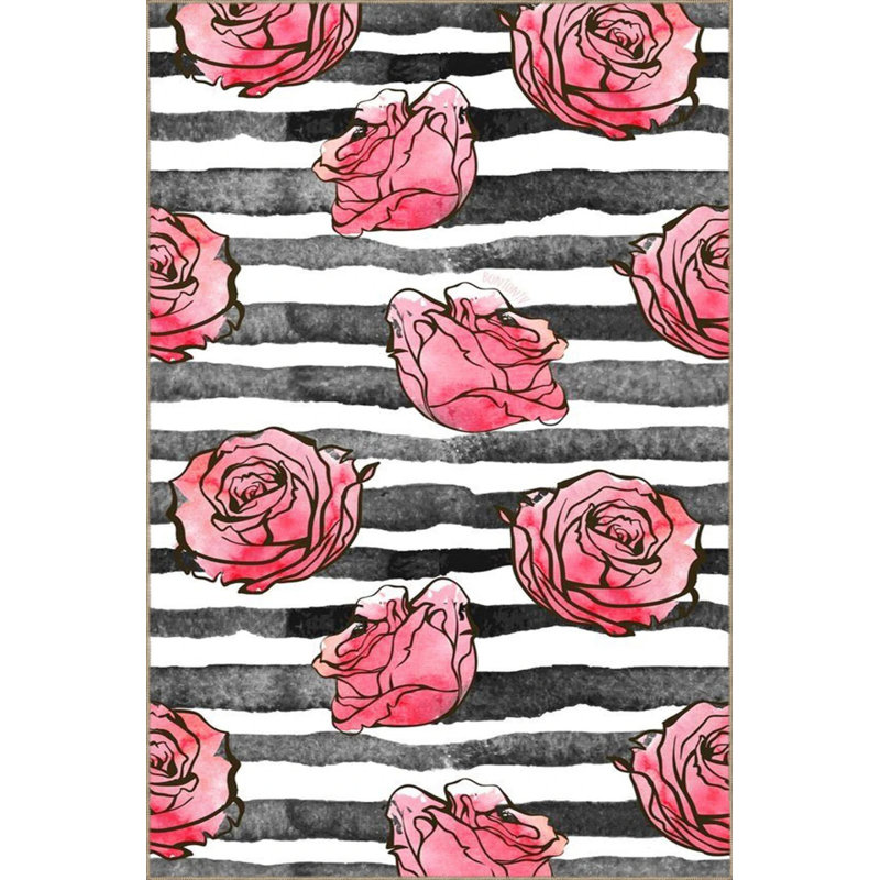 Tapis décoratif moderne à rayures florales grises, Rectangle 2 pi 4 po x 4 pi