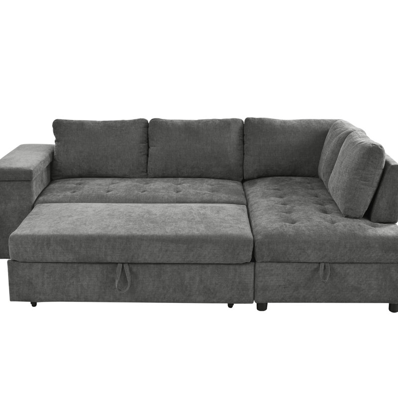 En forme de L avec lit escamotable et espaces de rangement pratiques - Style caché gris