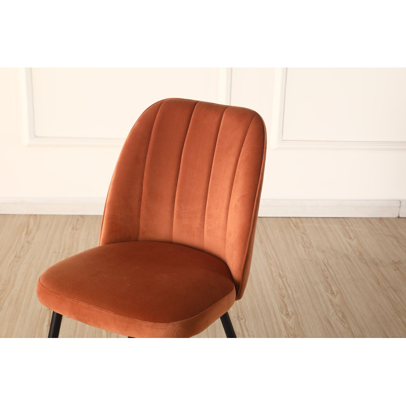 Tufted Velvet/Suede Upholstered Armless Dining Chair with Adjustable Feet, Orange