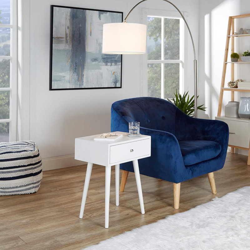 Table de bout moderne avec tiroir de rangement Guewen, Blanc