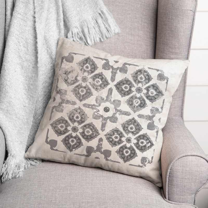 Grey Distressed Medallion Throw Pillow