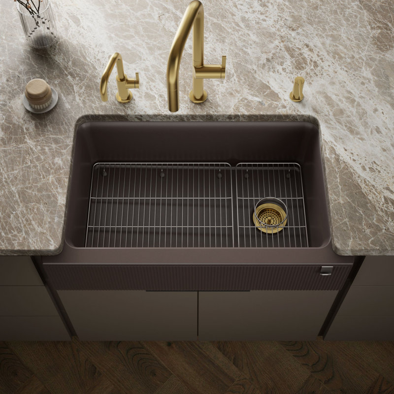 Cairn Undermount Single-Bowl Farmhouse Kitchen Sink, Fluted, Matte Brown