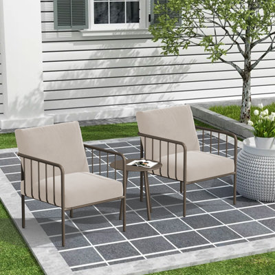 Ensemble de meubles de patio 3 pièces avec table basse et coussins ultra-épais de 4,7 po, ensemble bistro moderne en métal antirouille pour balcon, porche ou jardin, beige