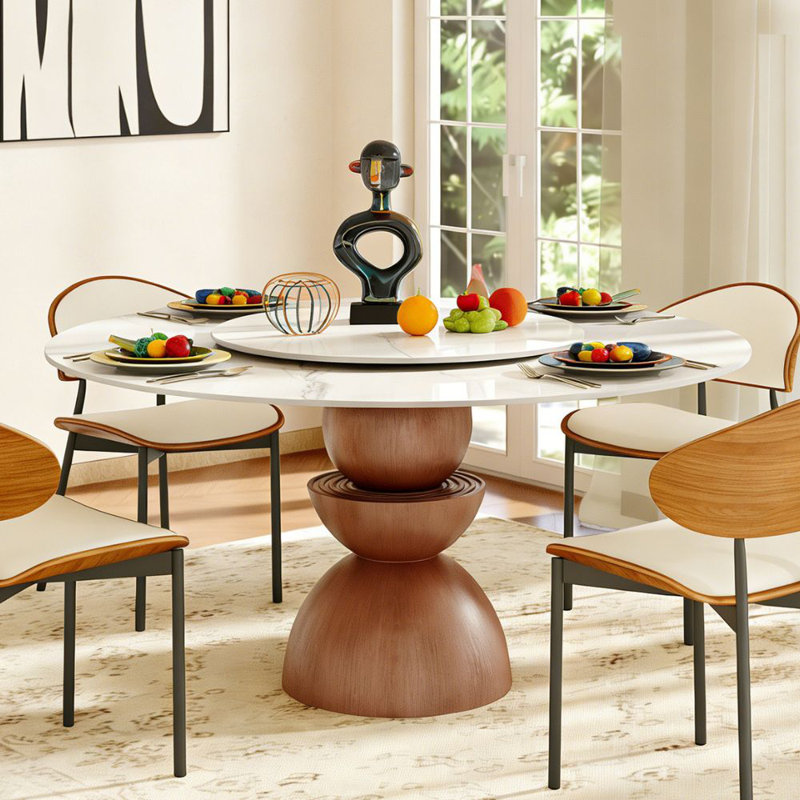 Round Conlon Dining Table With Lazy Susan, 29.53"H x 59"L x 59"W, White