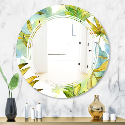 Miroir mural sans cadre en feuillage tropical triple c