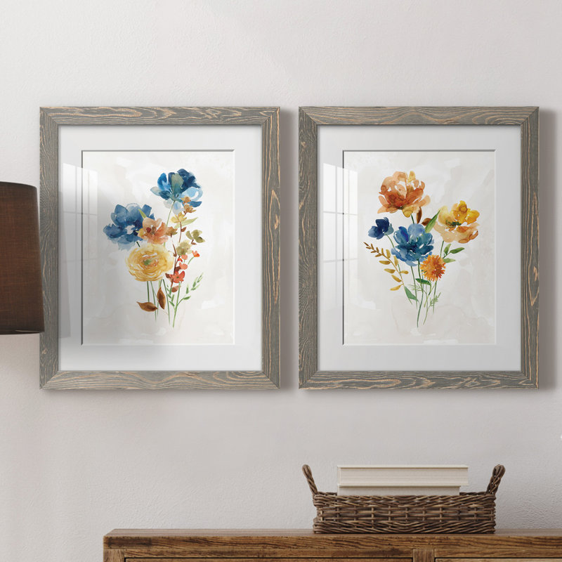 Summer Sprig I - ensemble de 2 reproductions d'art, H 24 po x l 36 po x P 1,5 po, Cadre en papier gris, Blanc