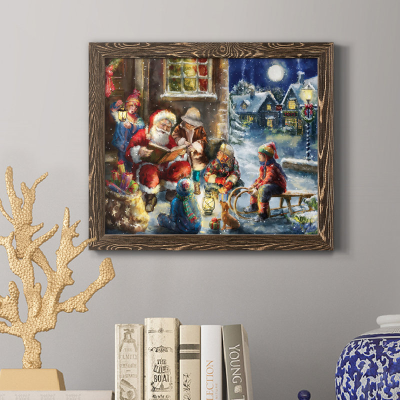 «Story Time Santa», reproduction d'art sur toile encadrée, H 20 po x l 17 po x P 1,5 po, Noyer