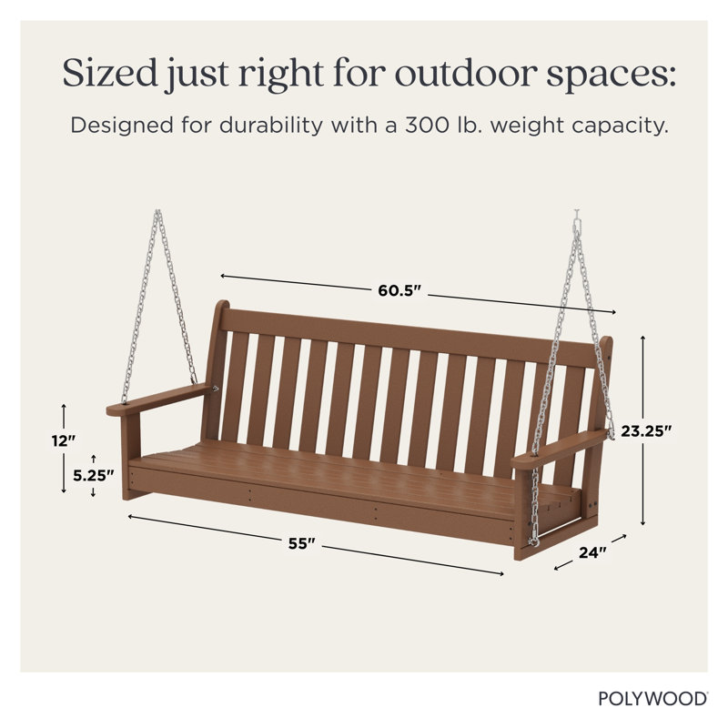 POLYWOOD Vineyard 60.5" Porch Swing, Teak