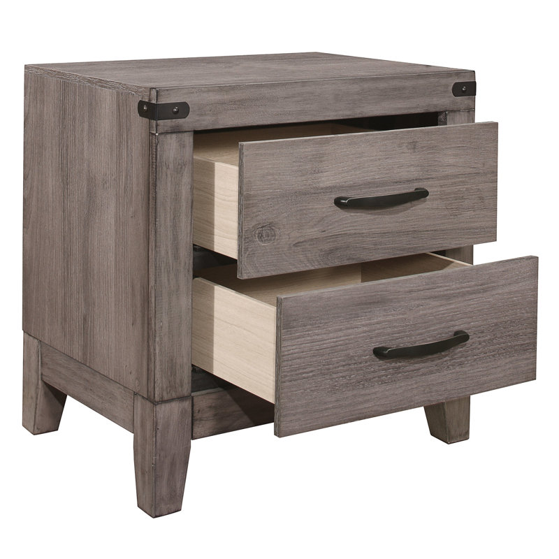 Table de chevet de chambre à coucher en brun-gris - 2 tiroirs, matériaux et stratifié Scratch 22 po x 16 po 22,88 po H finition, glissières en métal pour