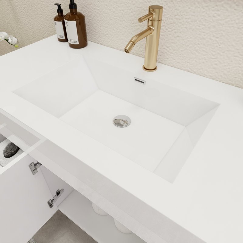 Ensemble de meuble-lavabo simple mural 41,9 ", Blanc brillant