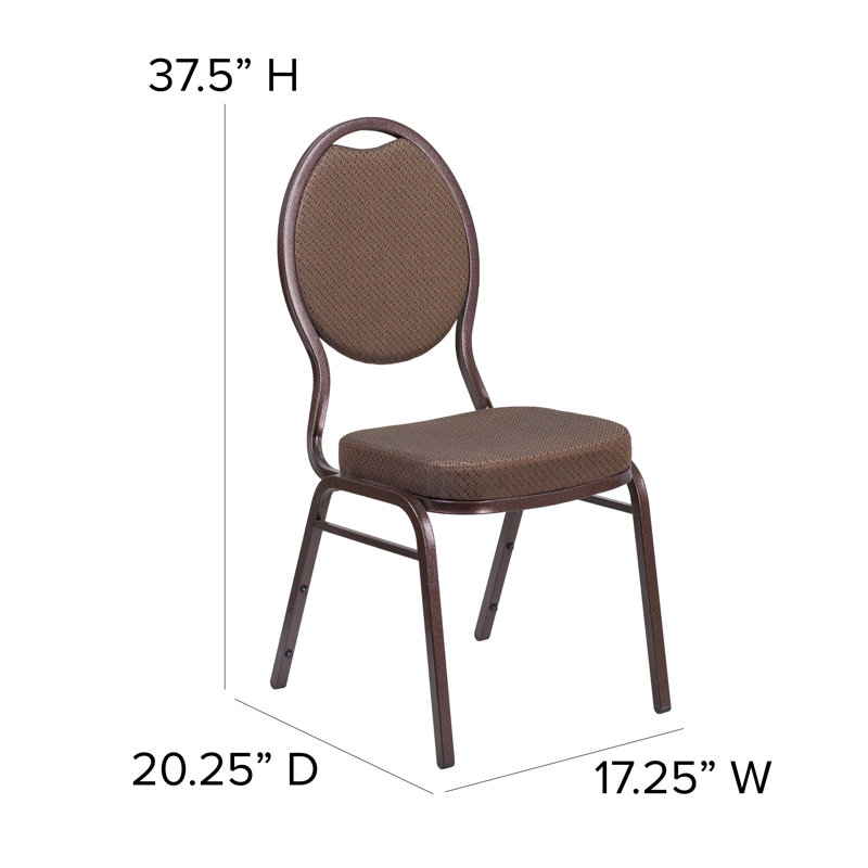 Brown Patterned Fabric Teardrop Back Stacking Banquet Chair with Copper Vein Frame