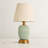 16.3'' Green Ceramic Bedside Table Lamp with Beige Fabric Shade, Gold Accent Base and Inline Switch