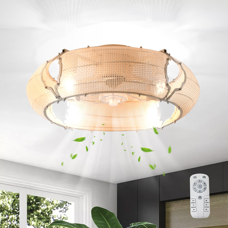 53cm Boho Rattan Farmhouse Caged Reversible Ceiling Fan with Light Kit and Remote