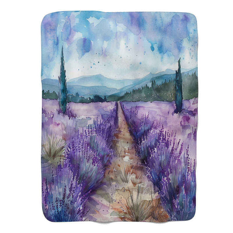 «Purple Field Watercolor Art» - Couverture sherpa de qualité supérieure 1 pièce, Grand lit