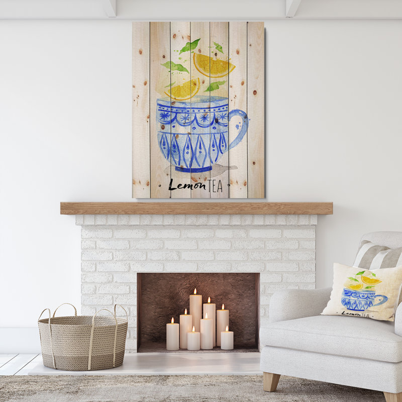 « tasse à thé citron the food », impression, Bois, H 40 po x l 30 po x P 1,5 po