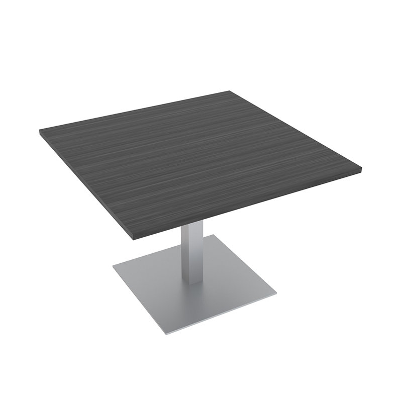 Table de conférence carrée avec base carrée en métal, L 42 po x l 42 po, Nuit asiatique, Argent argent