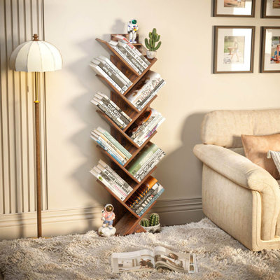 10-Tier Tree Bookshelf, Tall Narrow Bookcase Organizer with Shelves for Books, Magazines, and Décor, Floor Standing Storage Rack for Living Room Home