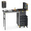 Manicure Trolley with Table, Black Foldable Traveling Nail Desk w/Storage, Worktable and Mirror